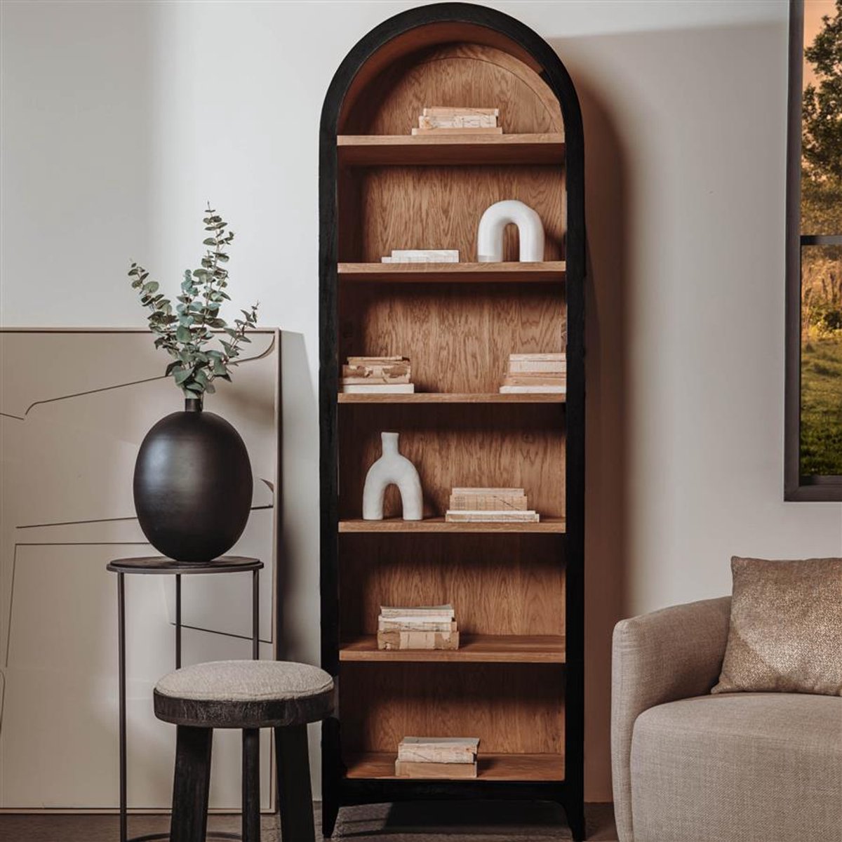 Tower Living Boekenkast Rotondi - Zwart Hout - 60x45x220cm