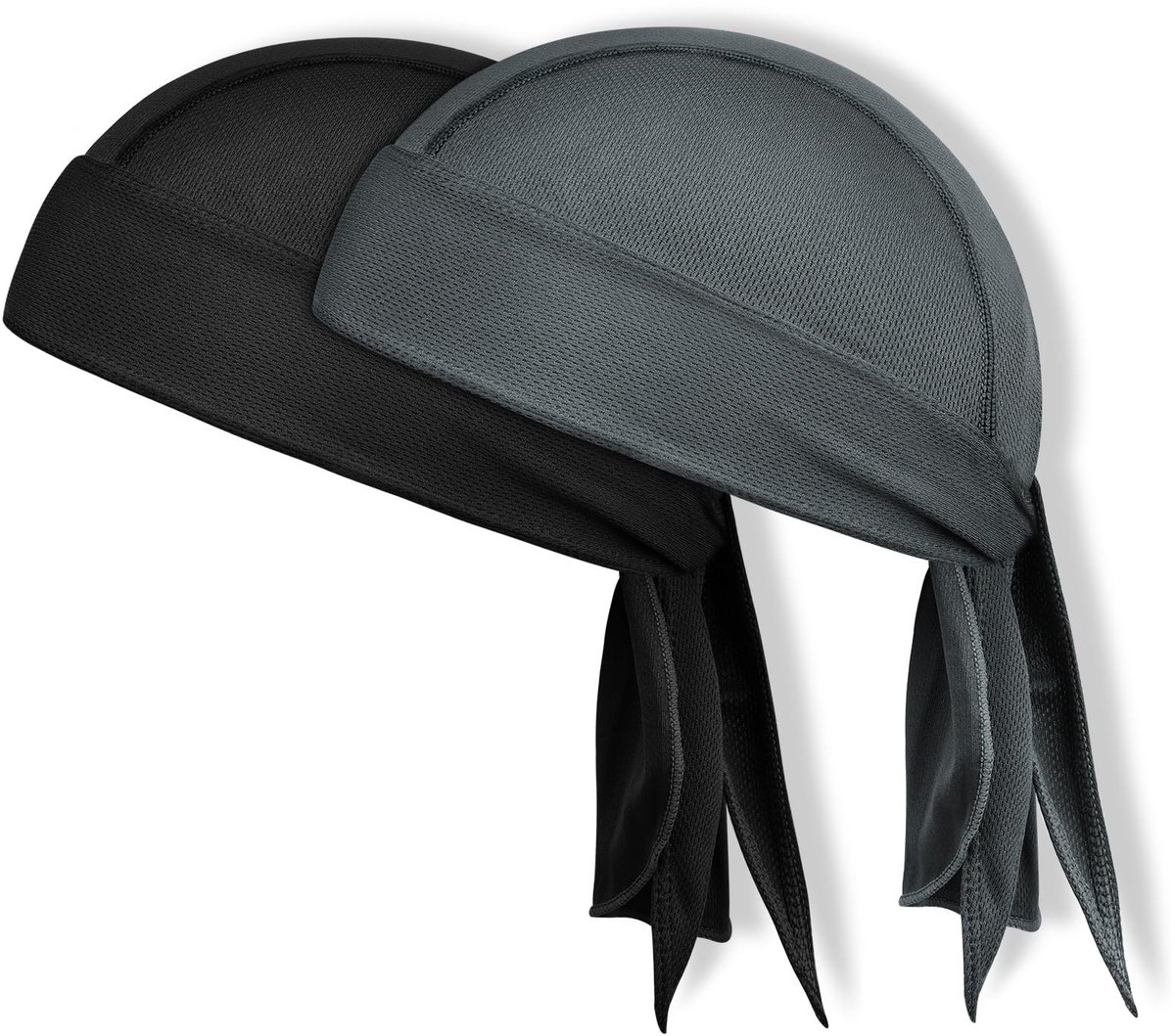 carmdering - Sport Bandana - Fiets Bandana - Hoofddoek - Set van 2 (zwart en grijs), ademend en snel drogend - UPF 50+ zonbescherming voor hoofd en nek - Verstelbare lange staart voor een perfecte pasvorm - Geschikt voor fietsen, hardlopen