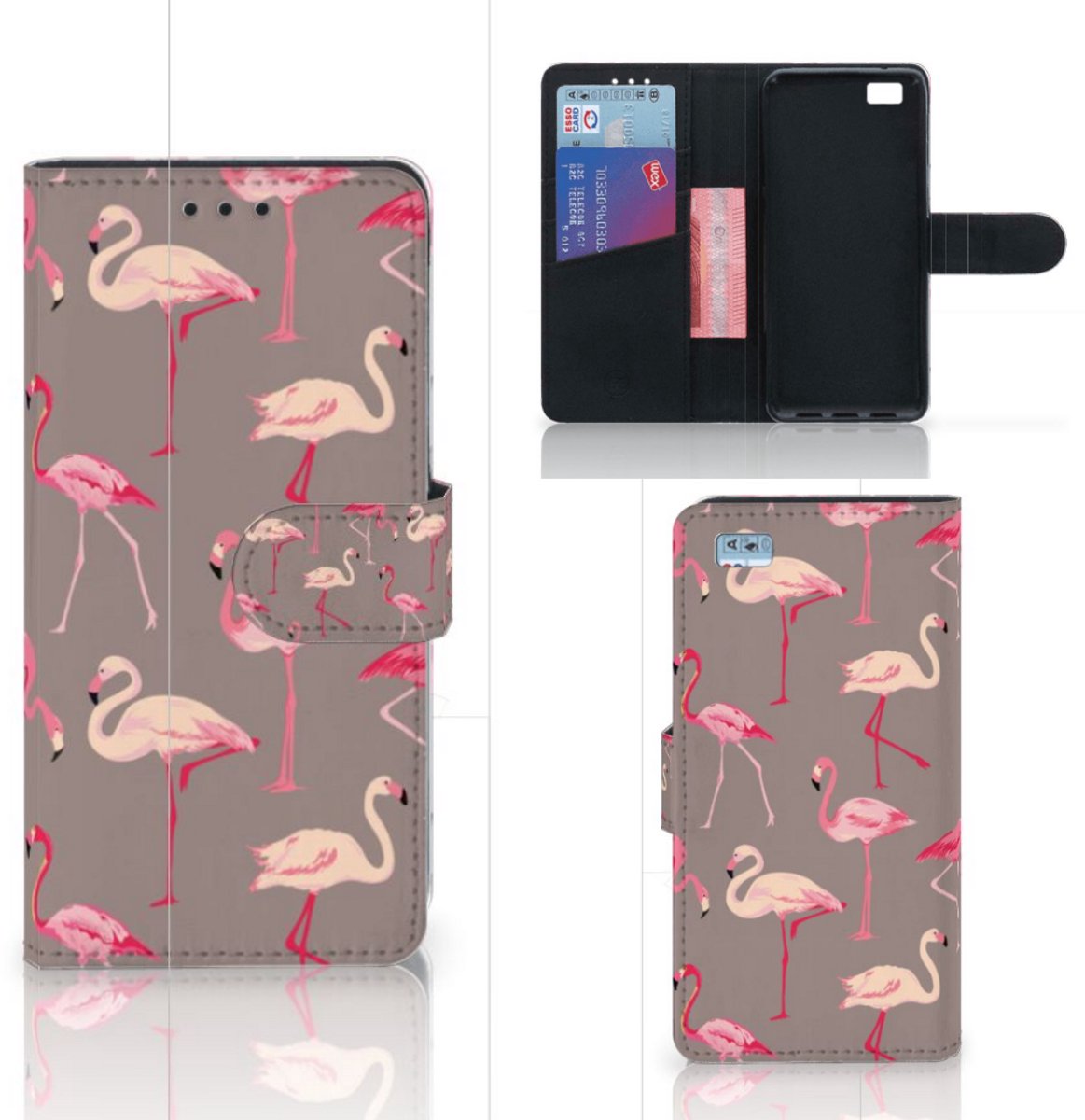 Huawei Ascend P8 Lite Telefoonhoesje met Pasjes Flamingo