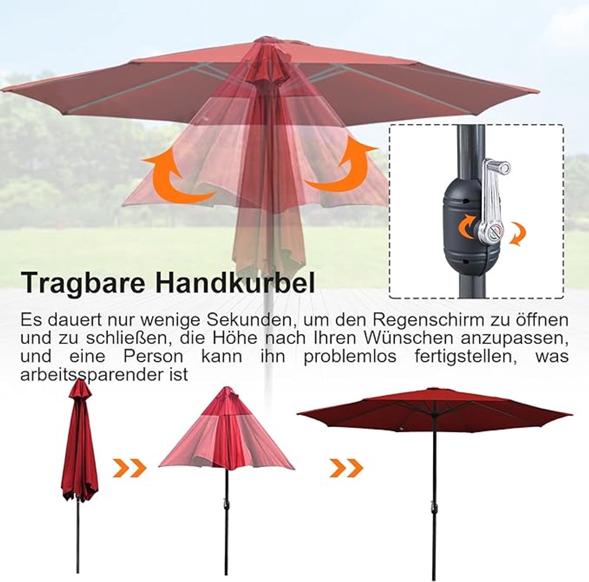 Zweefparasol Depauwonen Ø300 cm met LED-verlichting, zonne-energie, draaibaar & kantelbaar, aluminium frame, tuin- en terrasparasol met zwengel en kruisvoet, UV-bescherming, outdoor parasol voor ba...