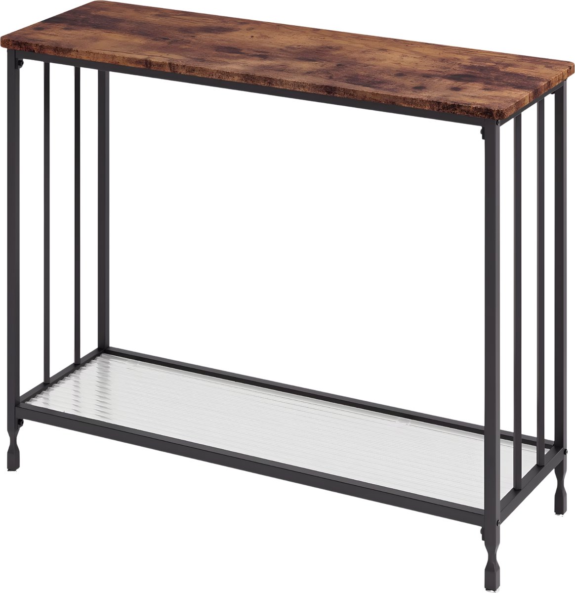 Happiq Smalle Consoletafel - Industriële Haltafel met Glasplaat & Metalen Frame Brown