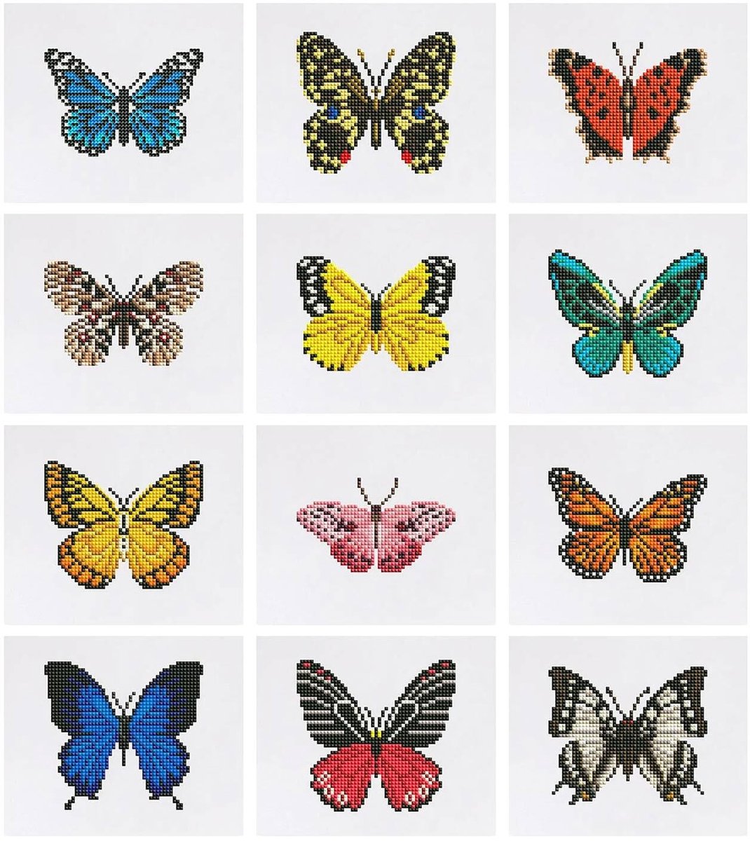Topmelon Diamond painting volwassenen - set van 12 - 15X15CM / 15X18CM – Compleet Pakket voor beginners Vlinder