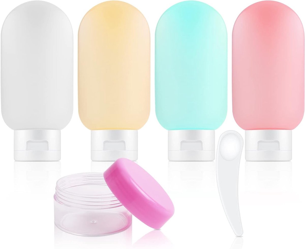 Set van 6 Levensmiddelenflesjes voor Reizen, Lekvrije Silicone Containers van 60ml, Mini Flessen voor Shampoo, Conditioner en Lichaamslotion, Ideaal voor Toilettas en Reisaccessoires