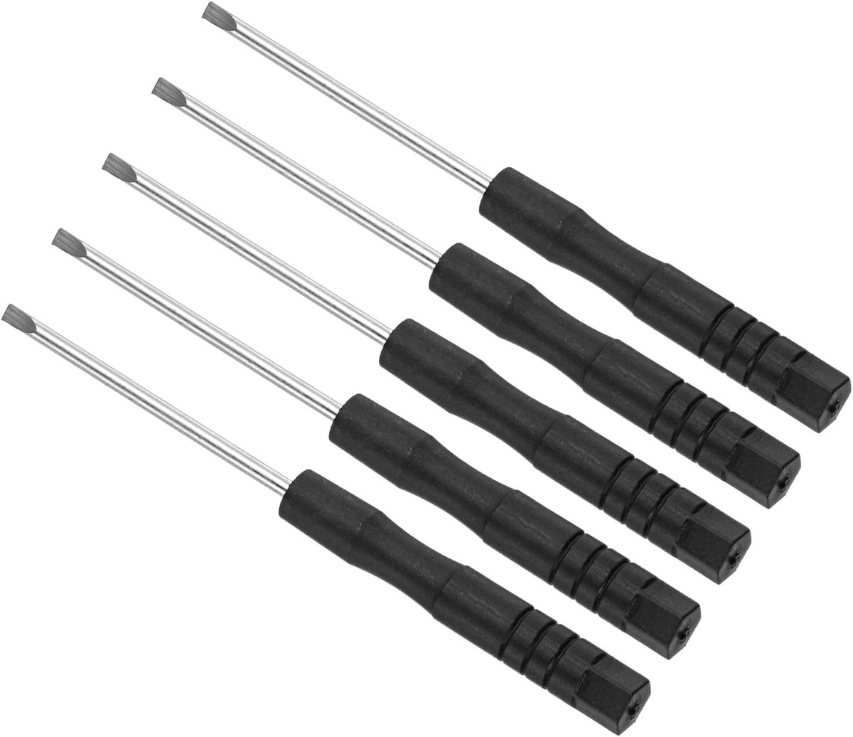 Mini Slotted Screwdriver - 2mm Size - 82mm Length - Carbon Steel Small Flat Head Screwdrivers with Non-Slip Handle - Perfect for Glasses - Watch - Laptop - 5 Piece Set