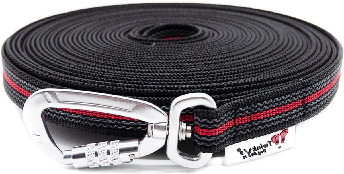 Hondenriem Rubber Gestreemd - Sleeplijn Trainingslijn - Hondentraining Veiligheid - Antislip Grip 5 Meter - 20 mm Breed - Zwart Rood