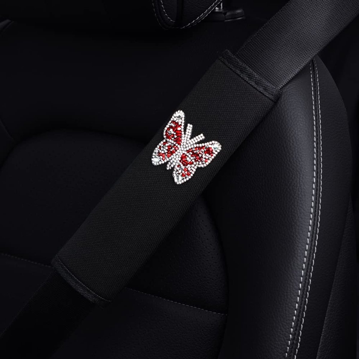 Set van 2 Riemkussens met Strass Vlinders - Comfortabele Autogordelbescherming