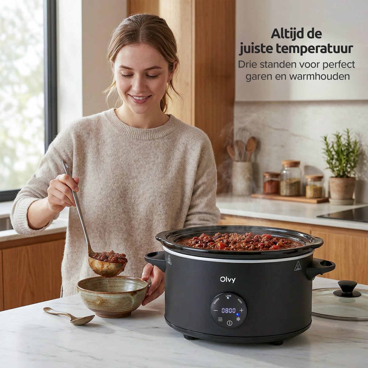 Olvy Digitale Slowcooker met Timer - Incl. Slowcooker e-kookboek - PFAS-vrij - 6 Liter - Keramische binnenpan – foto 4