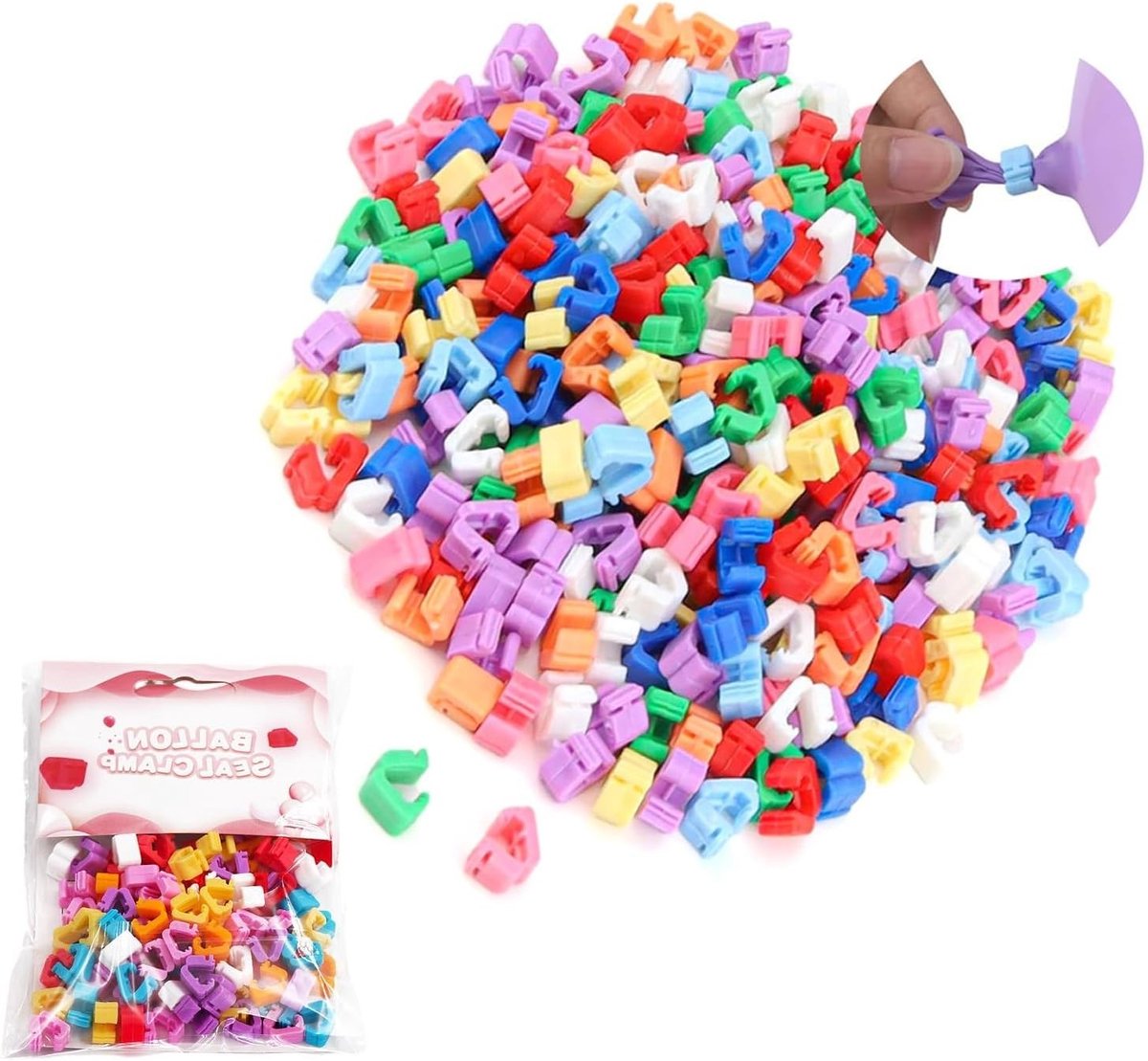 Set van 300 kleurrijke PVC ballon sluitingen, flexibele en praktische accessoires voor feesten en festivals