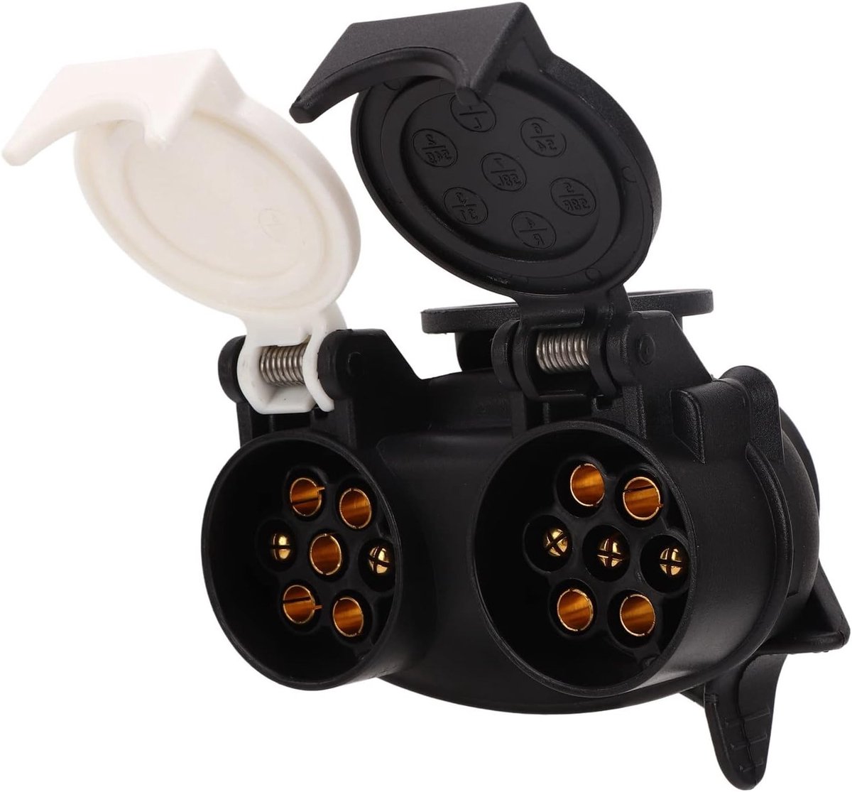 Allecto- Trekhaakconversie-adapter - Aanhangerstekkeradapter Dubbele Aansluiting - Zwart - 13-pins Naar 7-pins - ABS-koper - Alle Aanhangerstekkers - Geschikt voor Trekhaak - Adapters - Converter - Accessoire.