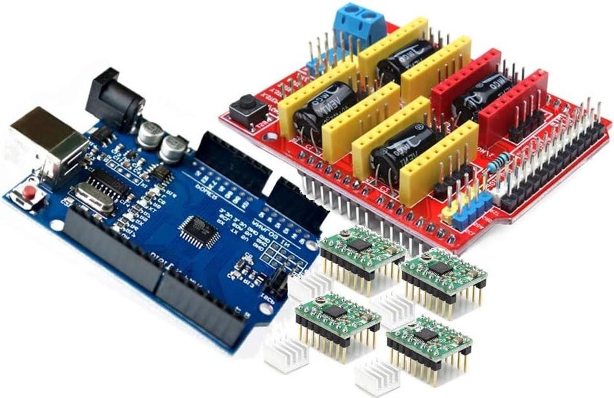 3D Printer Kit - CNC Shield UNO - 3D Printen - 4 Stepper Modules - UNO R3 - Light Blue