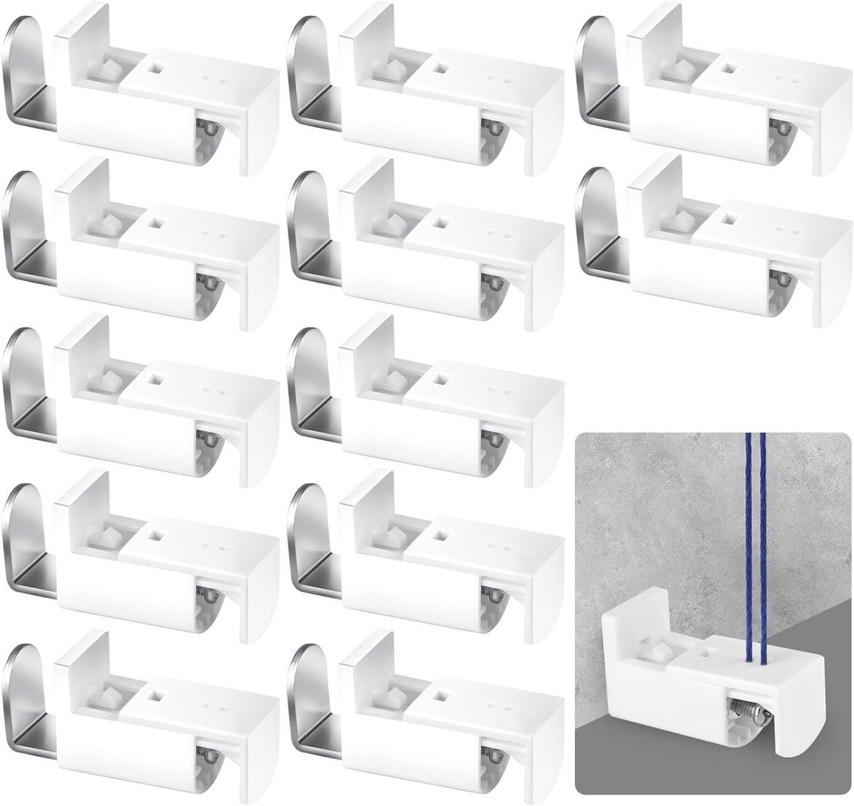 Set van 12 Klemsteunen zonder Boren, Ideaal voor Plissé Gordijnen en Dubbele Rolgordijnen, Wit en Praktisch Ontwerp