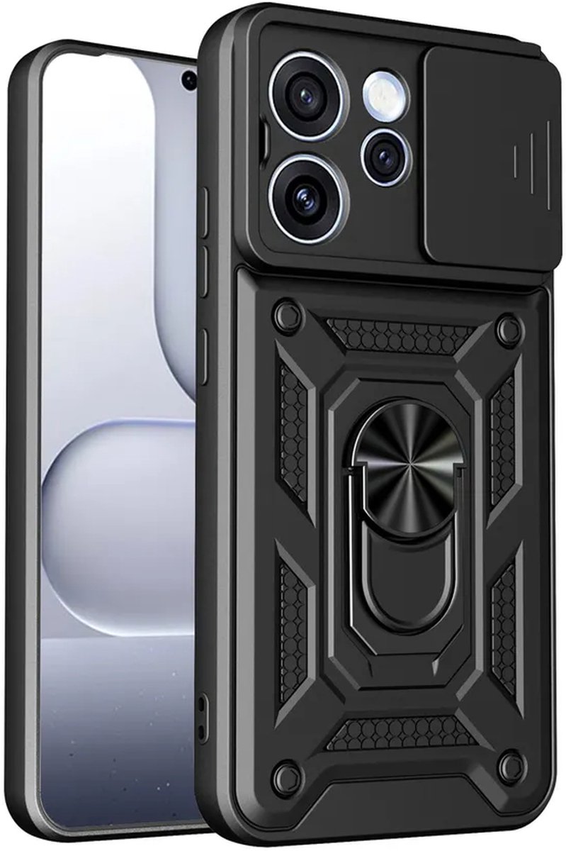MobyDefend Hoesje - Geschikt voor Oppo Reno15 F / Oppo Reno15 FS - Pantsercase Met Draaibare Ring - Zwart