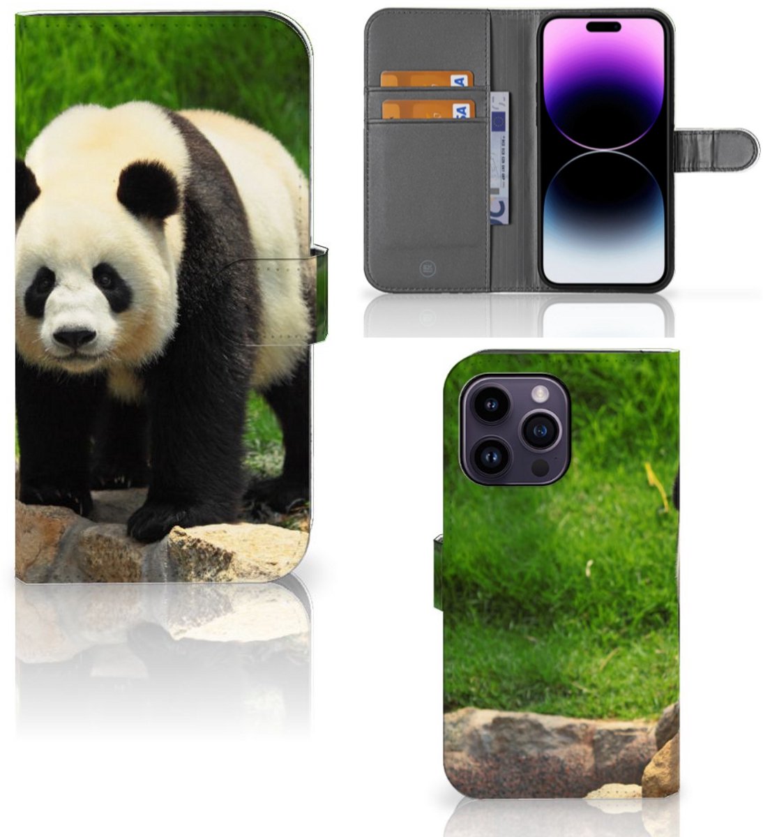 iPhone 15 Pro Max Telefoonhoesje met Pasjes Panda