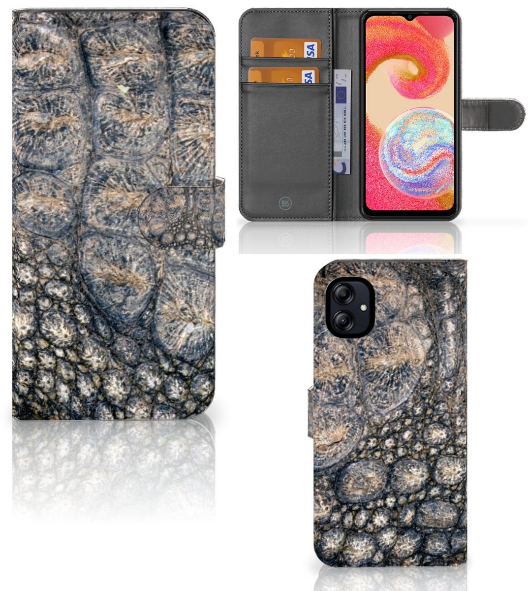 Book Case voor Samsung Galaxy A04e Telefoonhoesje met Pasjes Krokodillenprint