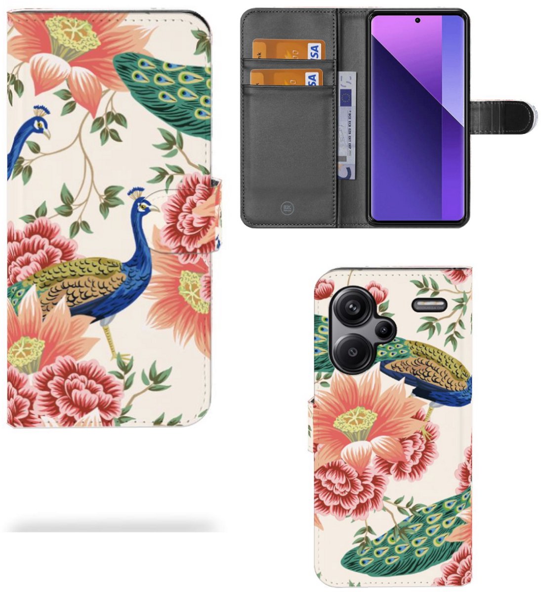 Telefoonhoesje met Pasjes voor Xiaomi Redmi Note 13 Pro Plus Pink Peacock