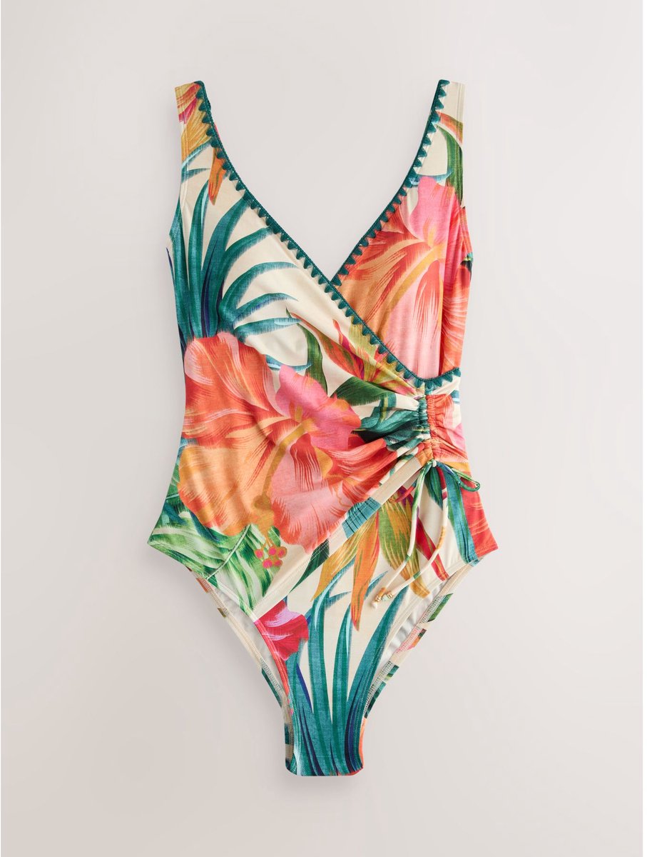 Next Dames - Badpak met vormgevende zijrimpeling en buikcorrectie - Tall - Rood Red/Cream Tropical Floral