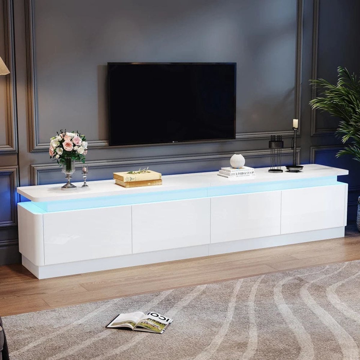 TV Meubel – TV Kast – TV Dressoir – TV Meubels – TV Stand – 180x34x40 cm – 4 Lades – LED Verlichting – Hoogglans – Geschikt voor 80 Inch TV