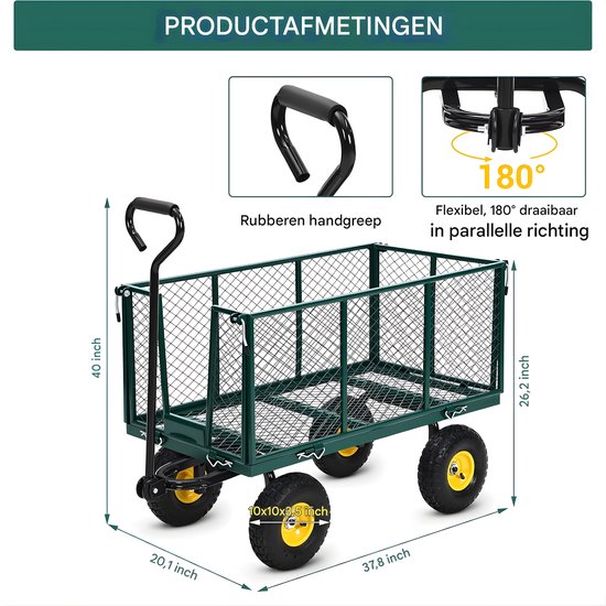 Bolderkar - Stalen Tuinwagen - Opvouwbaar - 180° Draaibare Handgreep - Max 500KG van Merkloos — afbeelding 3