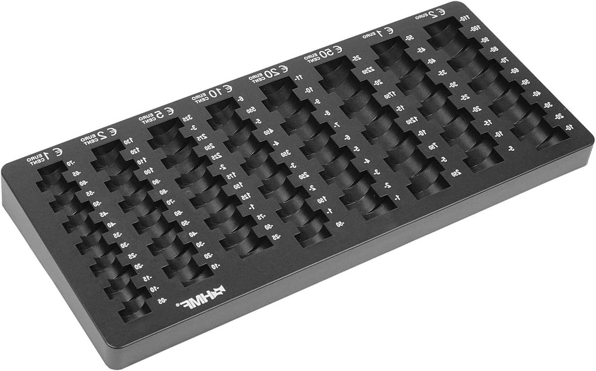 Euro munt tray met afgeschuinde randen, 34 x 15 x 3 cm, zwart, ideaal voor munten en verzamelobjecten
