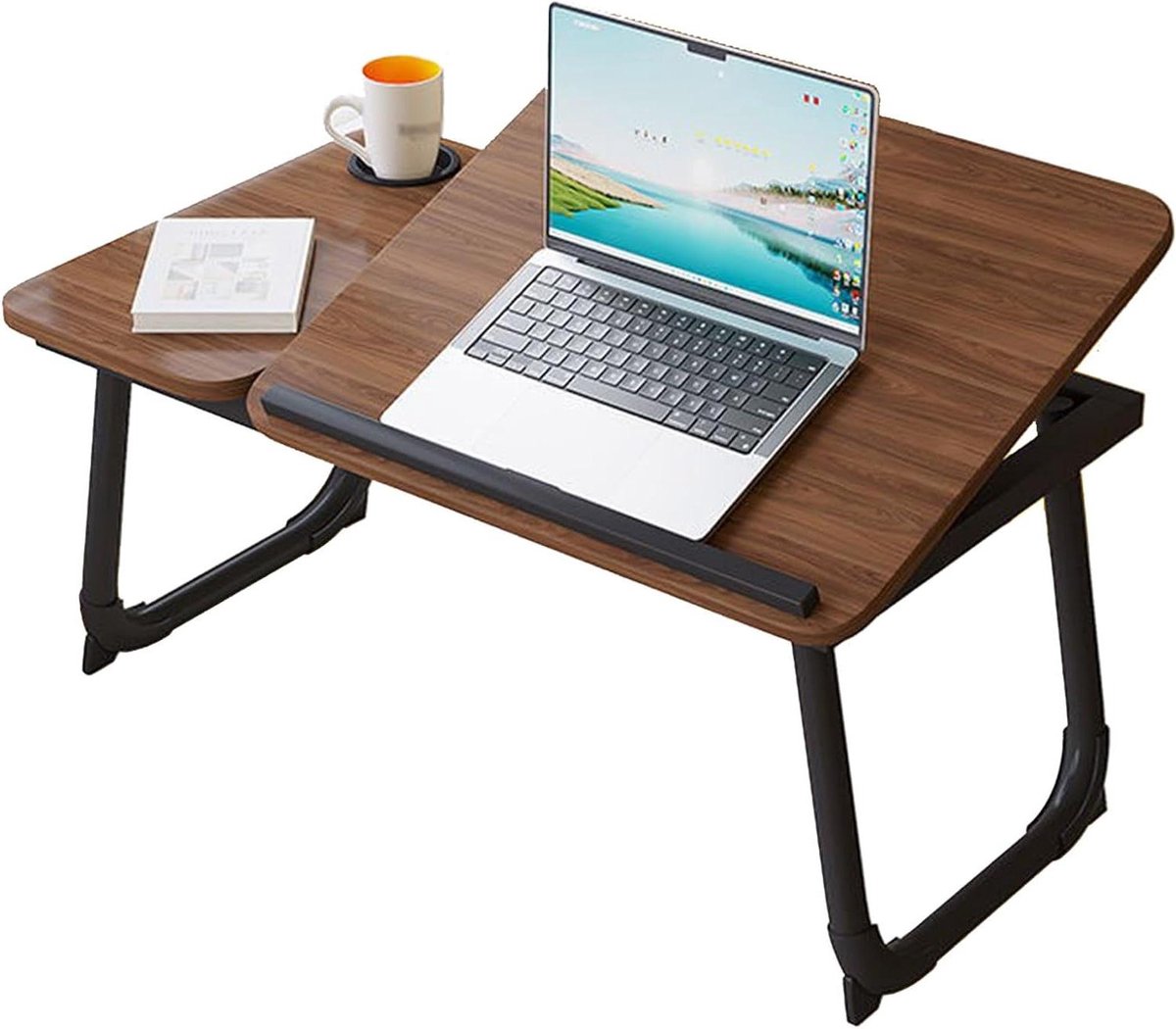 Bedtafel met wieltjes, nachtkastje, klaptafel voor laptop, knietafel, dienblad, comfortabele eettafel met ontbijtgleuf