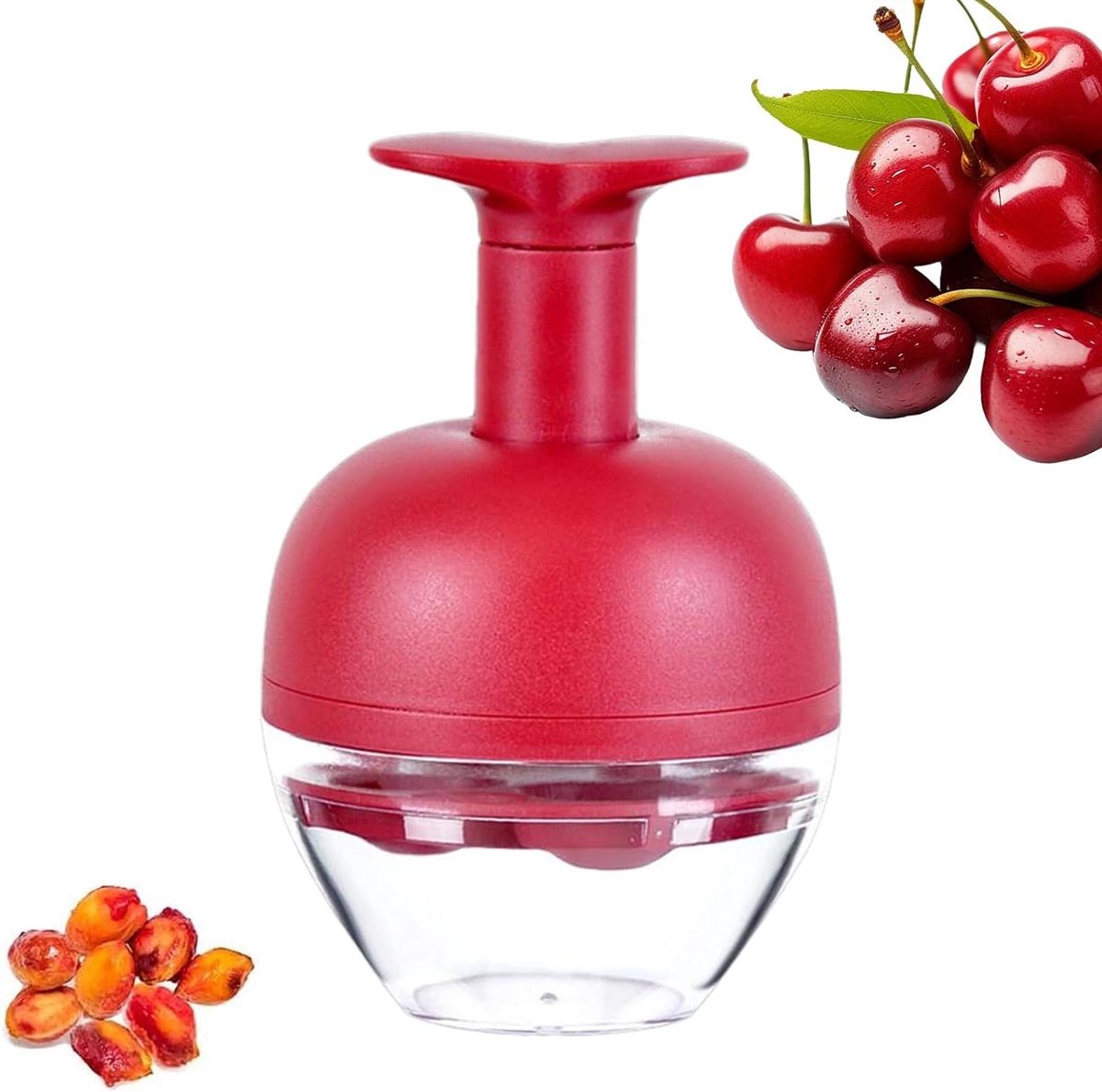 Kersen Ontpitter - Fruit Stoner Tool - Jam Maken Bakken - Vier Gaten Tegelijk - 15.5 x 10 cm - Rood