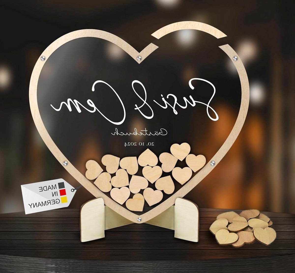 Gastenboek Hart - Huwelijksboek Wens - Bruiloft Herinneringen - Gepersonaliseerd Graveren - Verschillende Maten - Hout Acryl
