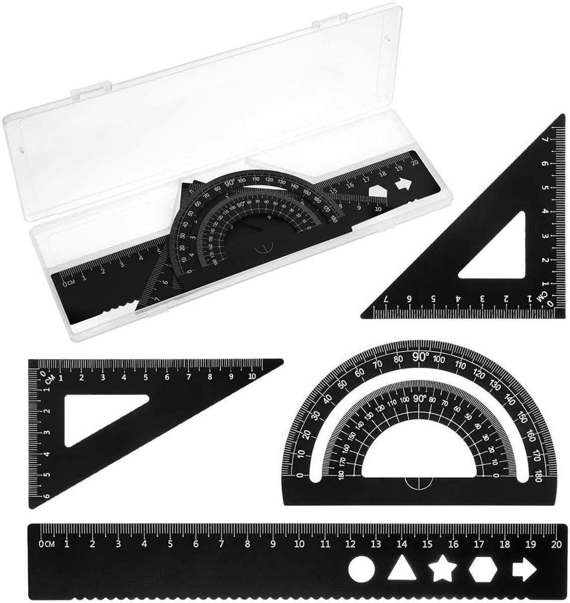 Dailygoods- Liniaalset 4-delig - Tekendriehoek - Gradenboog - Metalen Liniaal - Schoolliniaal - Geometrische Set van Alum