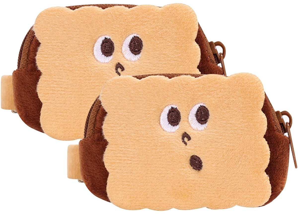 Dailygoods- Kinderportemonnee 2 stuks - Pluche - Schattig ontwerp - Draagbaar - Comfortabele ritssluiting - Afmetingen 9 x 6,5 cm - Portemonnee