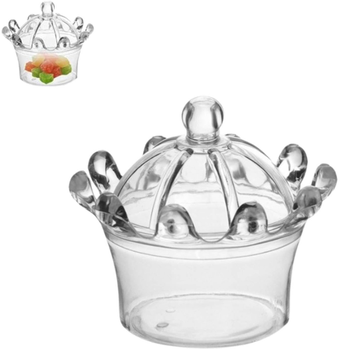 Dailygoods- Snoepdozen Kroonvorm - 12-delige Set - Transparante Dozen - Geschenkdozen met Deksel - Bruiloft/Babyshower - Herbruikbaar Design