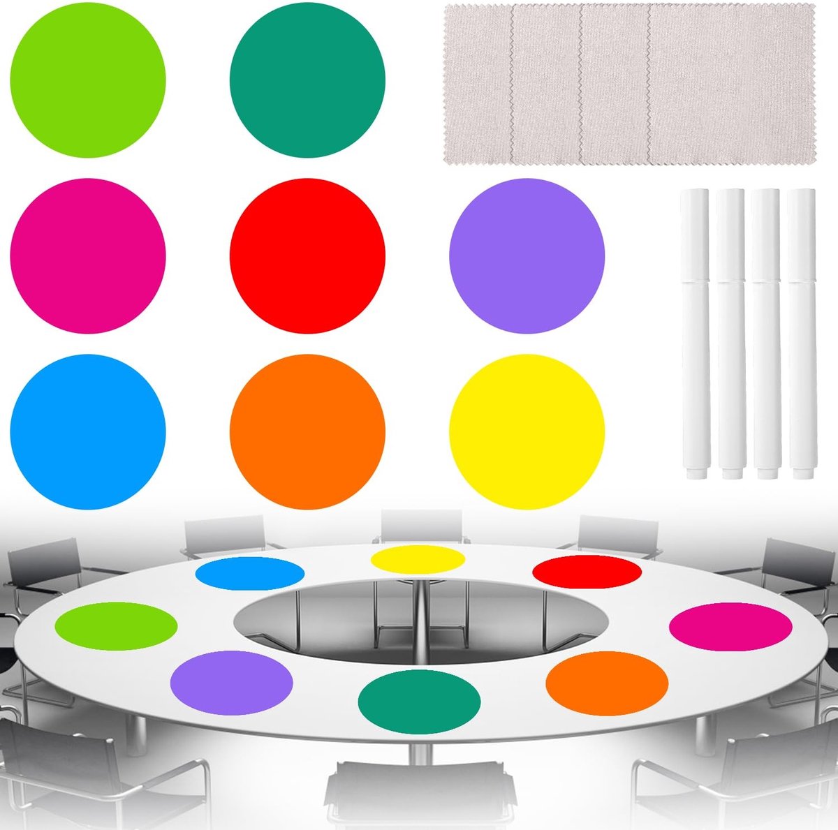 Dailygoods- Etiketten Grote Droog Uitwisbare Stippen - Plak Vinyl Stickers - Verwijderbare Cirkel Stickers - 16 Stuks - PVC Materiaal - 28x28cm