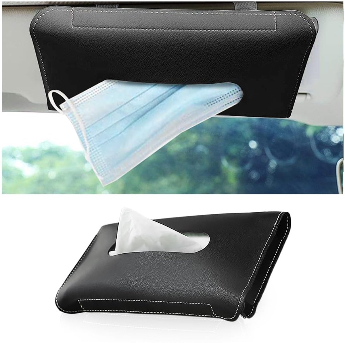 Dailygoods- Zakdoekbox - Lederen zakdoekdispenser - Autozakdoekhouder - PU-leer - Klikbevestiging - Universeel - 23,5 cm x 13 cm - Zakdoekhouder