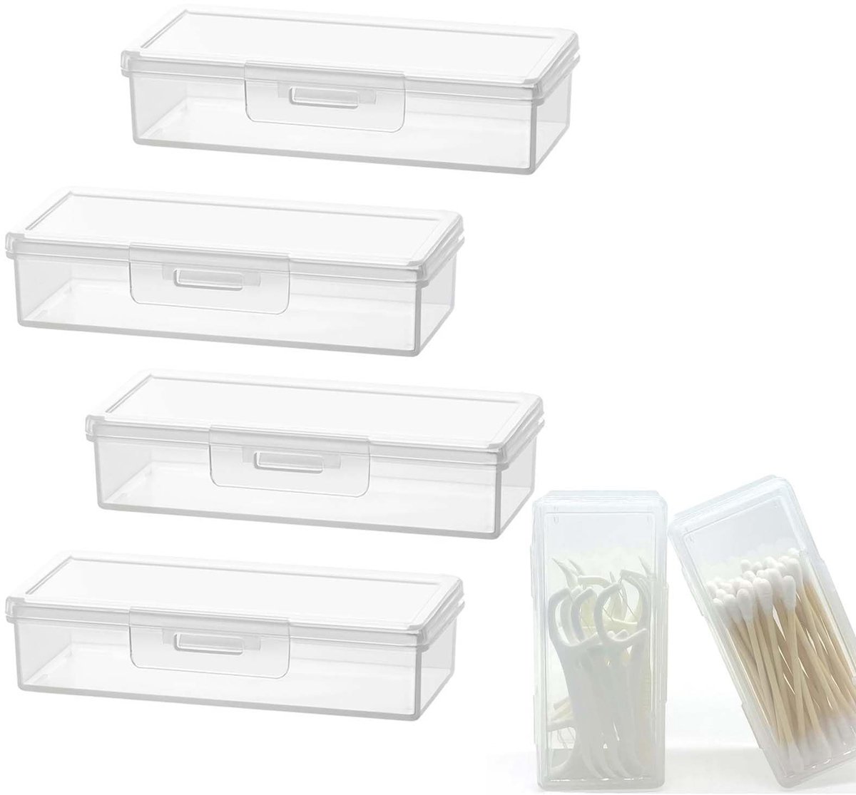 Dailygoods- Wattenstaafjeshouder - Draagbare Dispenser - Transparante Opbergdoos - Stofdicht Deksel - Katoenen Doekjes - Lichtgewicht Ontwerp