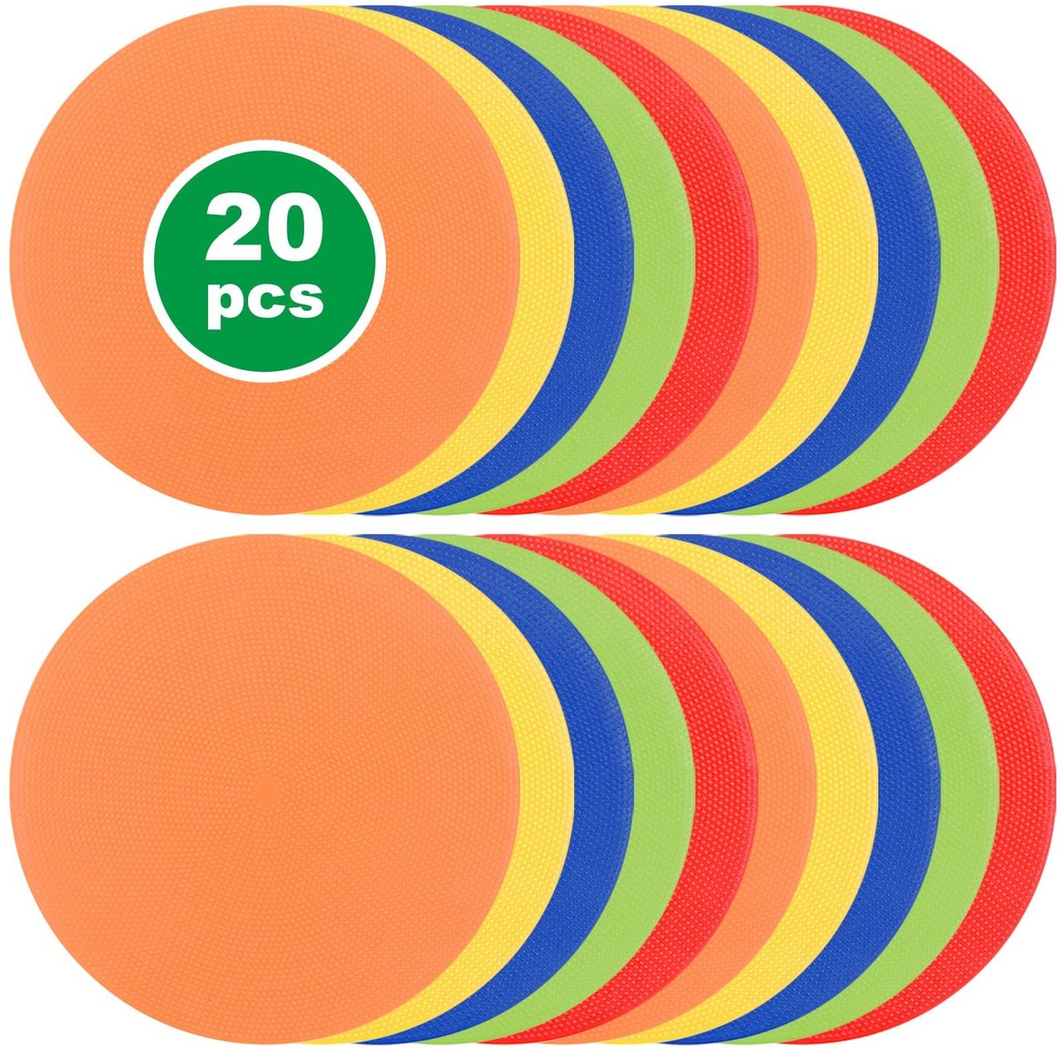Dailygoods- Markering Discs 20 Stuks - 23 cm Antislip - Vijf Kleuren - Hoogwaardige PE Kunststof - Voor Training en Sportvelden - Markering Schijven