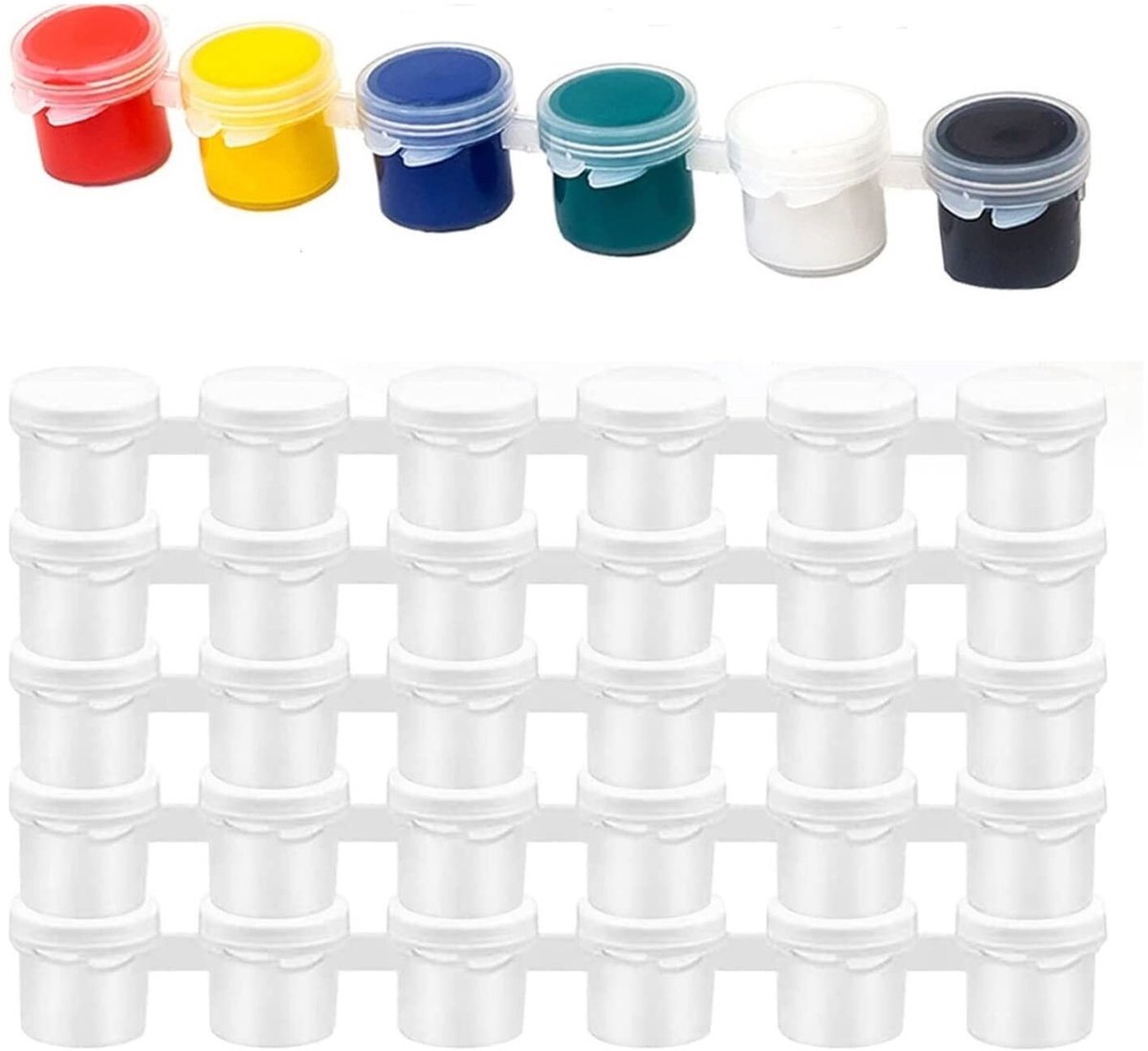 Dailygoods- Lege Lak 30 Blikjes - Mini Verfpotjes - Verfstrip - Lakdoos - Kunststof - Transparant met Deksels - Verfpot