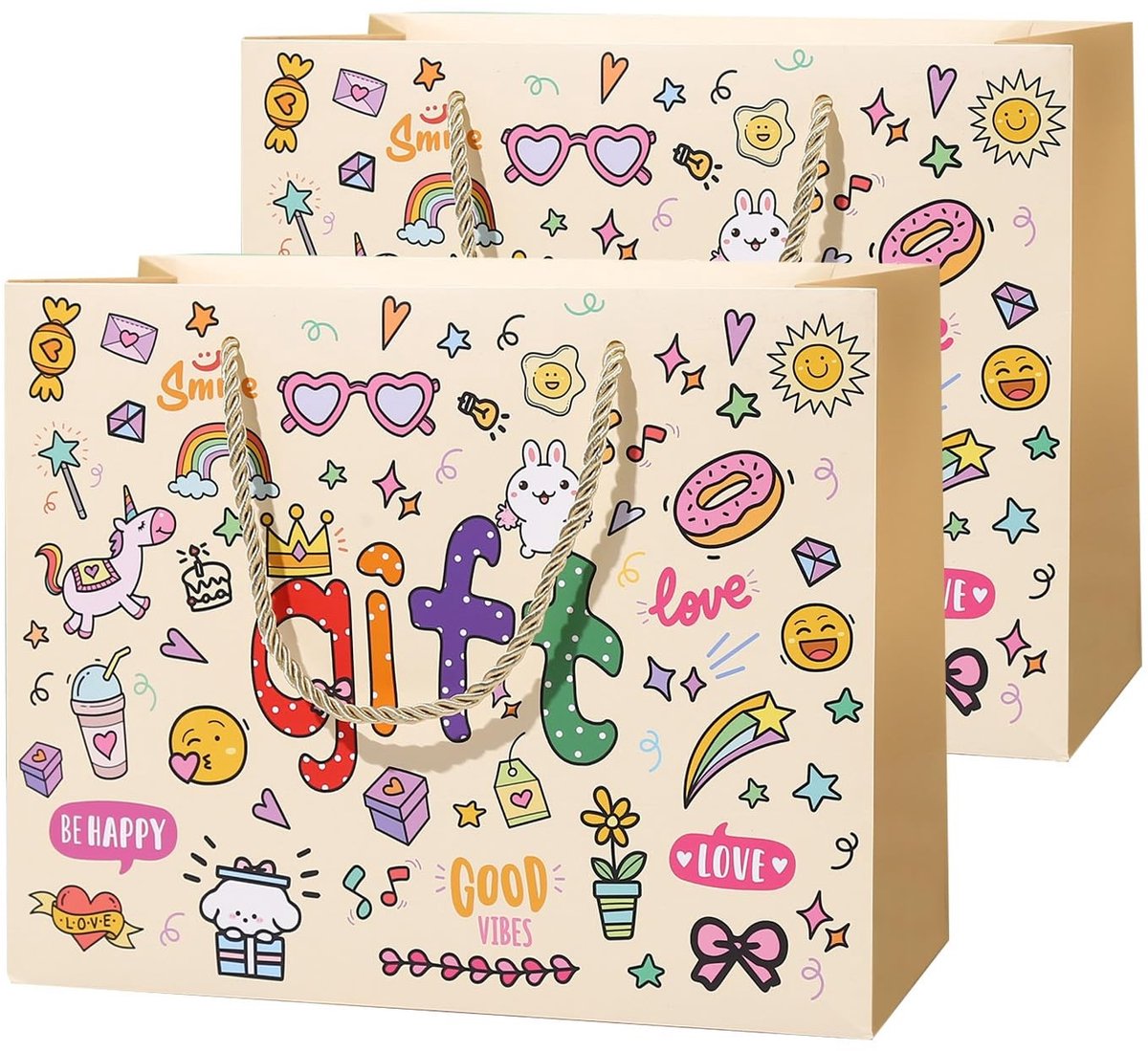 Dailygoods- Cadeauzakje Veelkleurig - Cadeauzakjes Papier - 2 Stuks - Middelgrote Zakjes - 25 x 20 x 12 cm - Handgrepen - Geschenkzakje