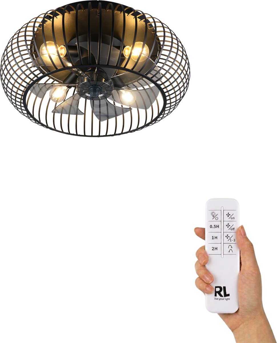 Fantiluxe - Agnes - Plafondventilator met verlichting - Zwart - Ø61cm - Afstandsbediening - Met lamp - Plafond ventilator - Slaapkamer
