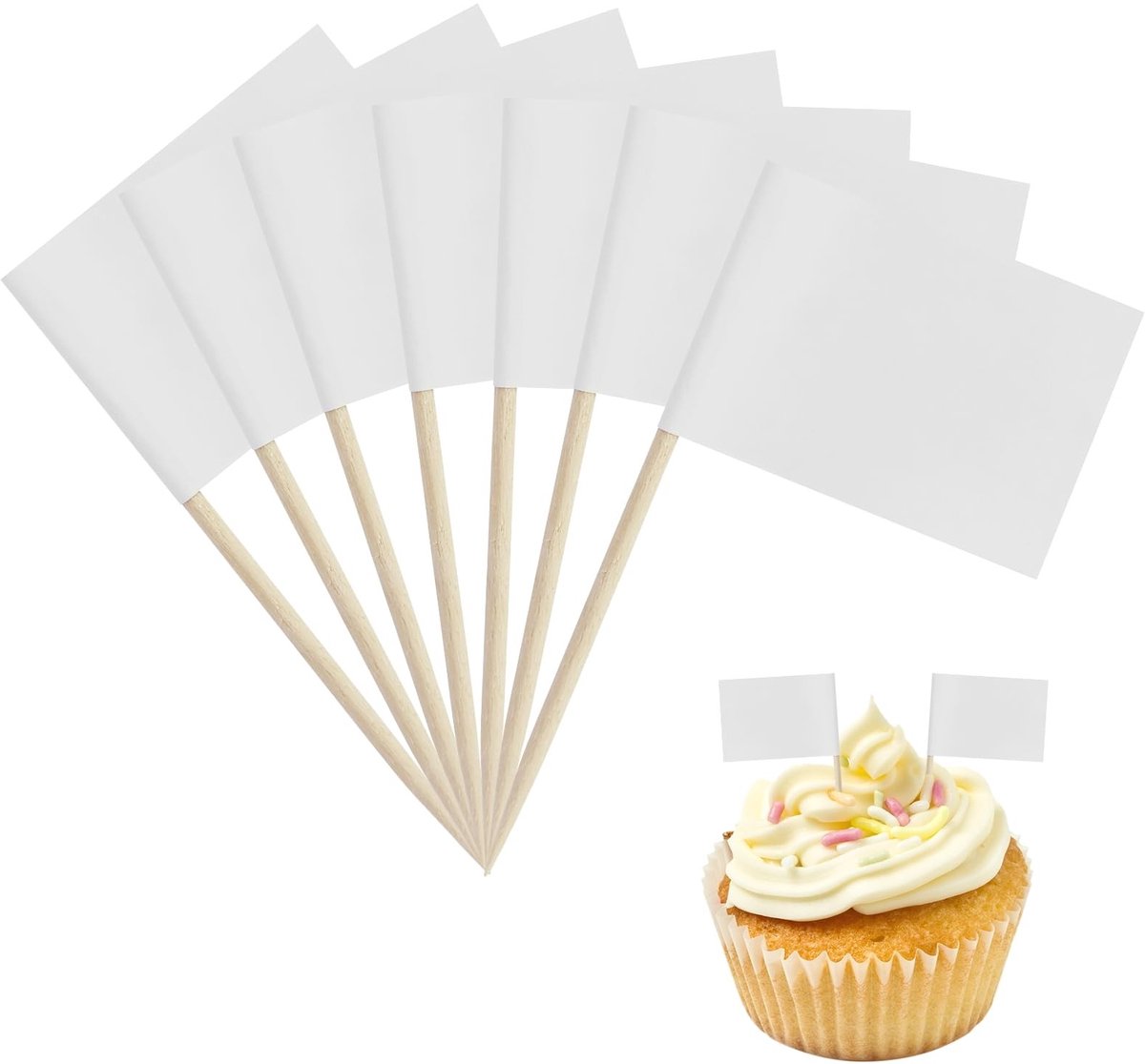 Dailygoods- Tandenstokers 120 stuks - Tandenstokers met vlaggen - Papieren vaandjes - Decoratie voor cupcakes - Feestdecoratie - Praktisch design - Decoratieprikkers