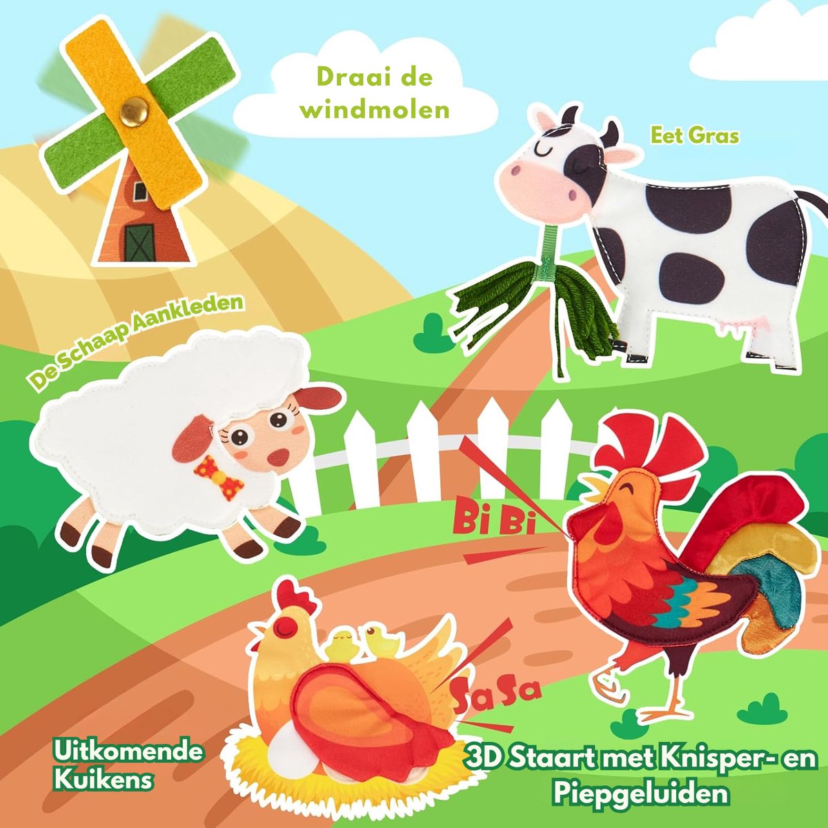 Homeblend Boerderij Knisperboekje - Sensorisch Speelgoed - Montessori - Vanaf 1 Jaar - Fijne Motoriek - Reisspeelgoed - 20 Activiteiten - Dierenspeelgoed - Nederlands Speelgoed - Speelgoed 1 2 3 4 jaar — afbeelding 10