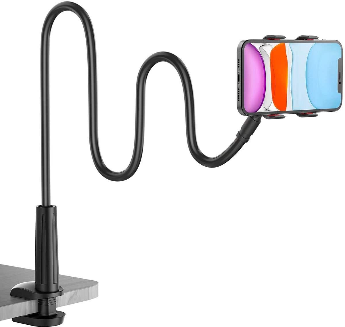 carmdering - Flexibele Telefoonhouder - Zwanenhals Smartphone Standaard - Bureau En Bed Houder - 360 Gradens Draaibaar - 80 Cm Lange Arm - Aluminiumlegering - Versterkt Met Leer - Ergonomisch Kijken Zonder Buigen - 1 Stuk