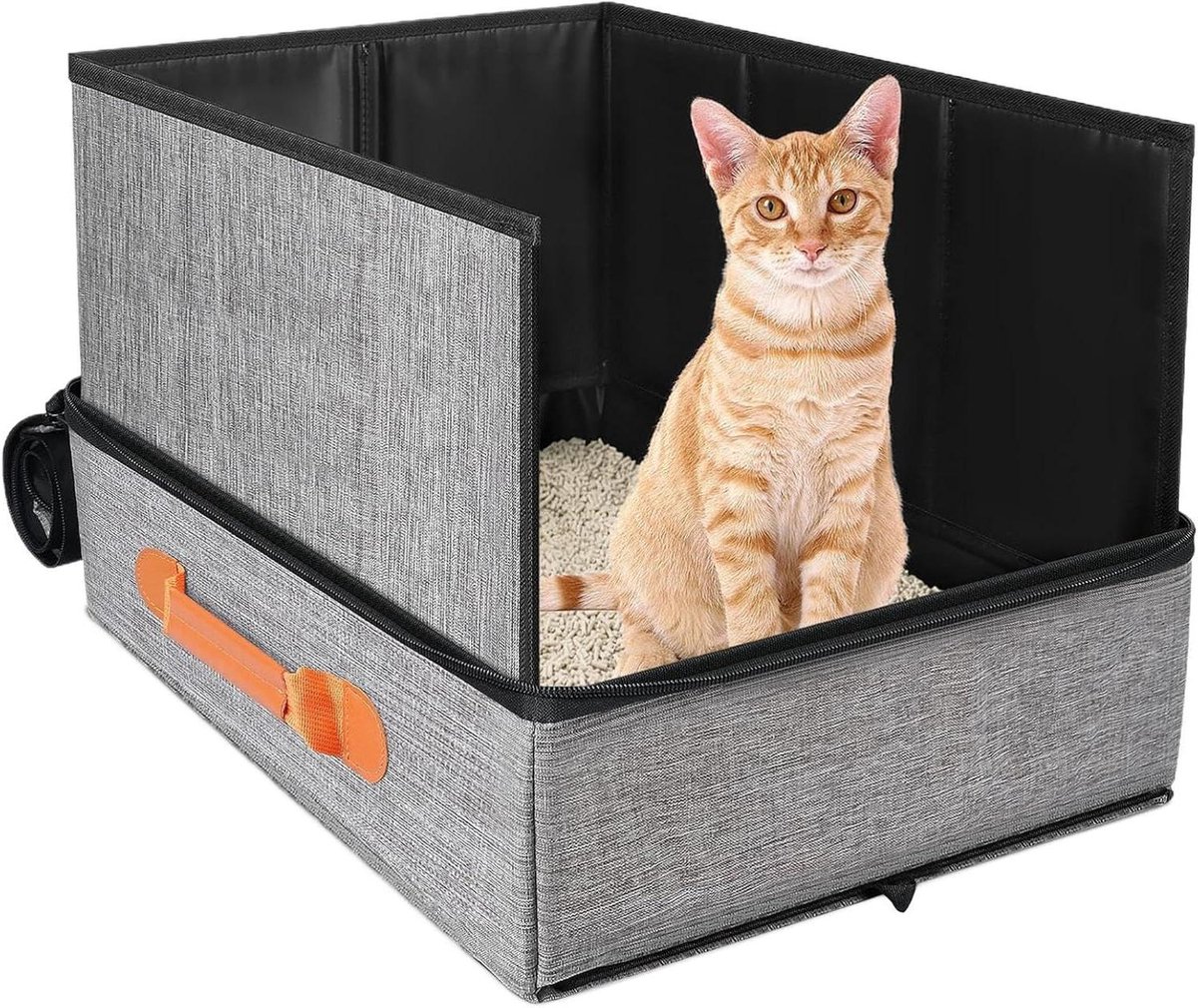 Opvouwbare Kattenbak - Draagbare Kitty Loo - Reizen met Huisdier - Waterdichte Rits - 50x40x13cm - Grijs