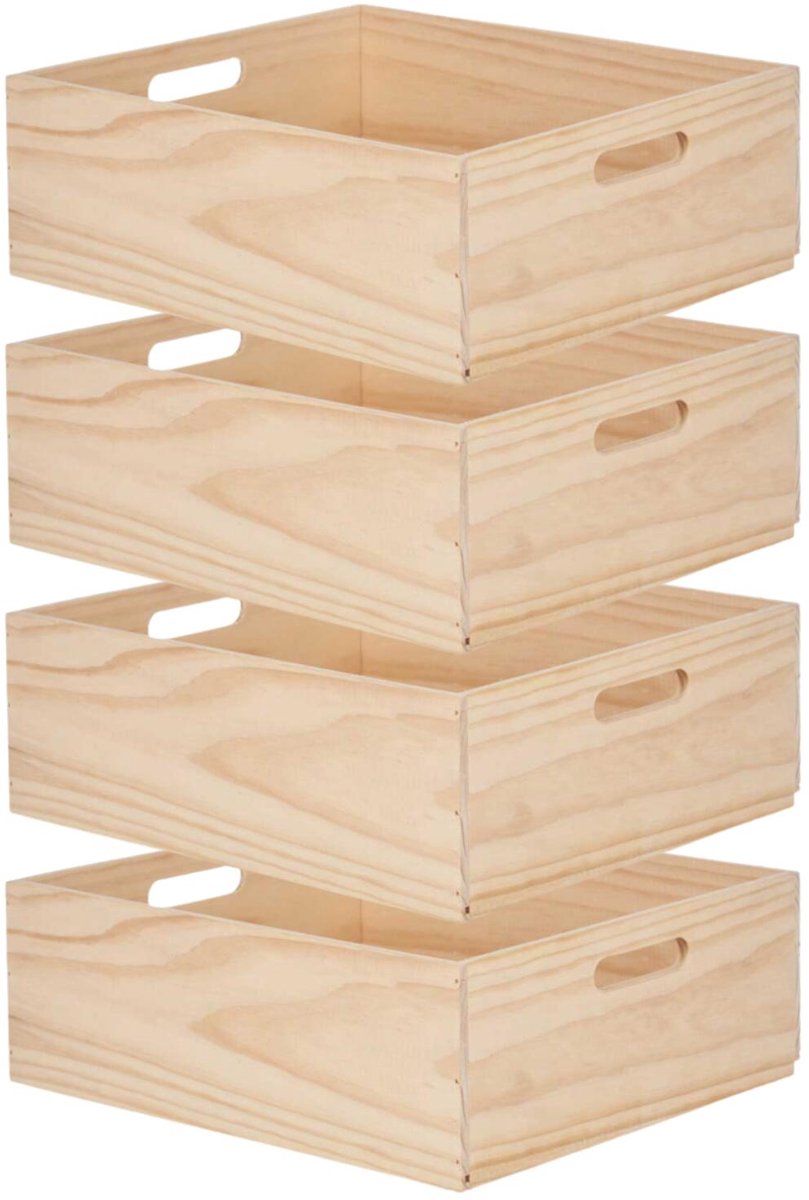 Giftdecor opbergkist Praag - 4x - 40 x 35 x 14 cm - hout - natuurlijke look