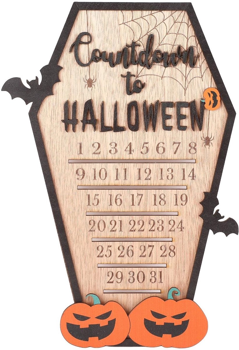 Dailygoods- Advent Kalender Houten Blok Ontwerp - Aftelkalender Halloween - Verwijderbare Nummers - Spookachtige Illustraties - Premium Houten Materiaal - Feestelijke Decoratie