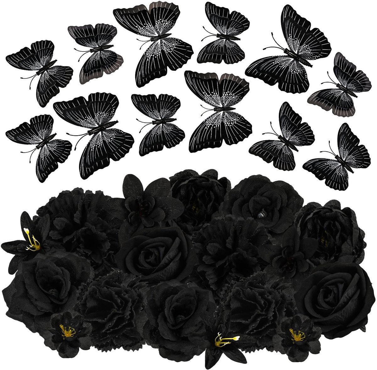 Dailygoods- Kunstbloemen 28 Stuks - 3D-Vlinders - Zwarte Kunstbloemen - Decoratie voor Bruiloft - Doe-Het-Zelf Knutselwerk - Herbruikbare Decoraties - Nepbloemen