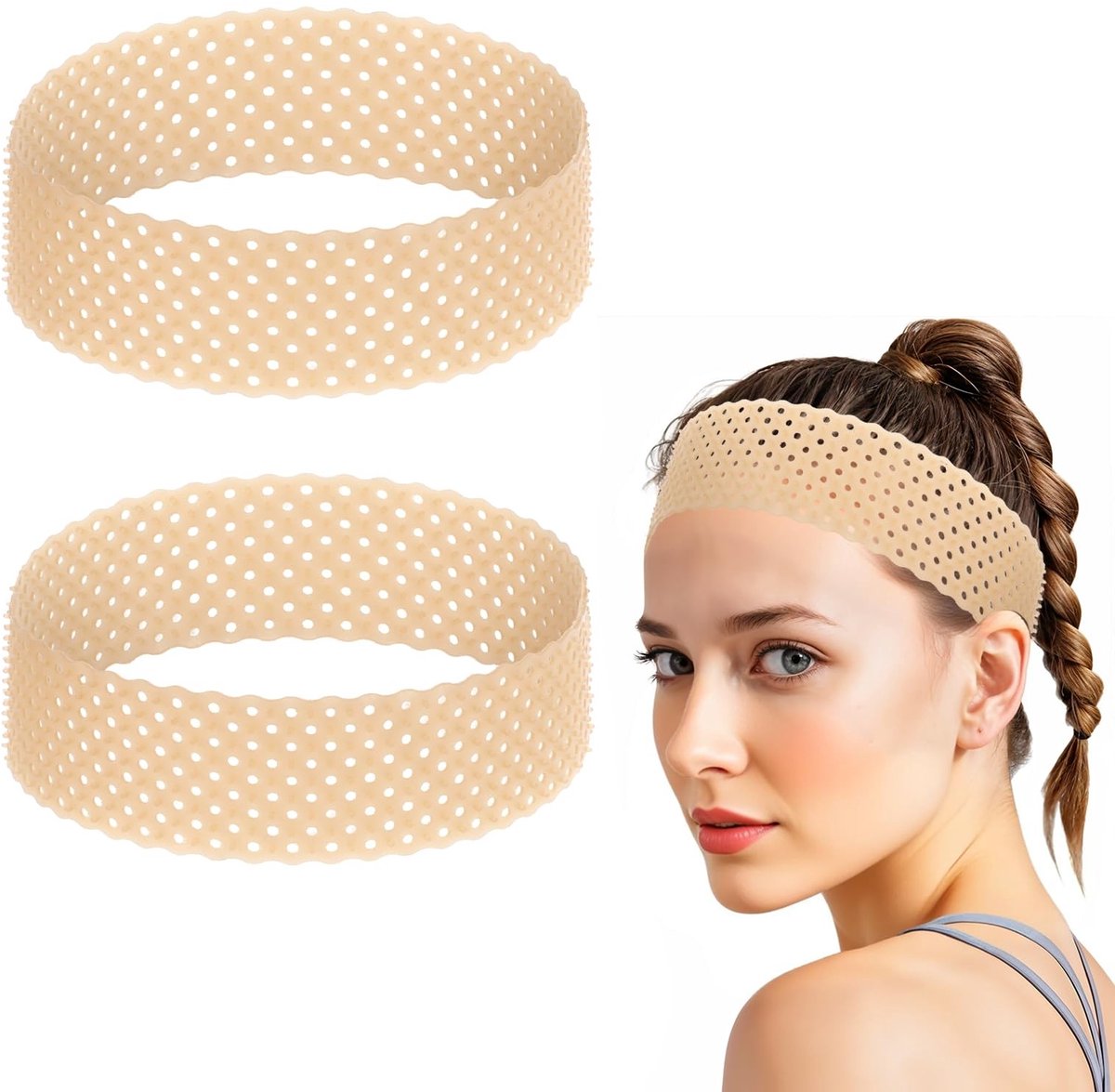 Dailygoods- Siliconen Banden Set van 2 - Verstelbare Pruikbanden - Zweetbestendig - Ademend - Antislip - 44 cm Omtrek - Pruikband