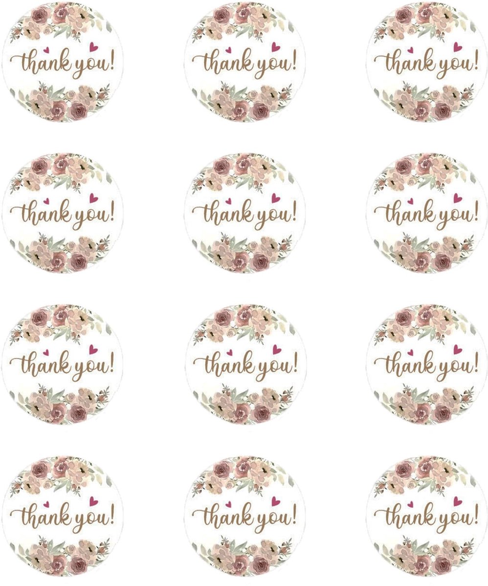 Dailygoods- Bedankstickers 120 stuks - Ronde Stickers - Bloemenstijl - Voor Verjaardag/Bruiloft/Doop - 5 cm x 5 cm - Voor Wenskaarten/Geschenkzakjes - Bedanklabels