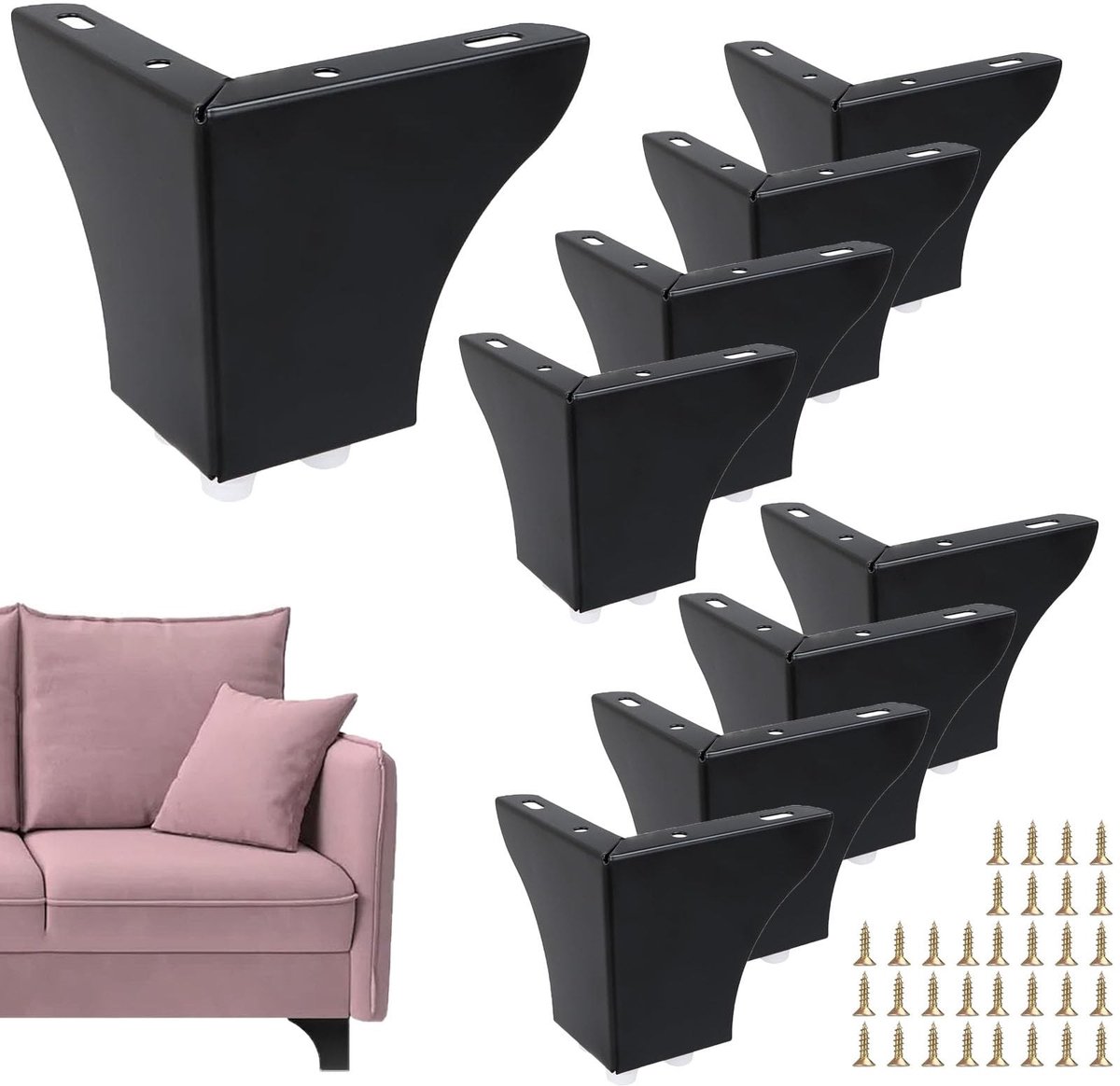 Dailygoods- Meubelpoten 10 cm - Zwart - Set van 8 - Roestvrij staal - Kastpoten - Bankpoten - Geschikt voor diverse meubels