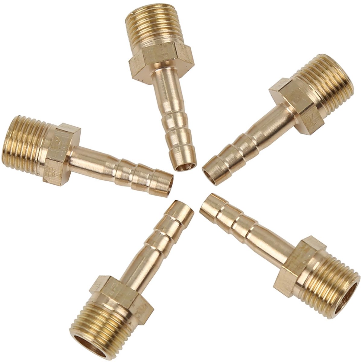 Dailygoods- Autoslang Mannelijk - Verbindingsstuk voor Lucht-/Water-/Brandstofslang - Koper - Set van 5 Stuks - Corrosiebestendig - Eenvoudig te Installeren - Slangkoppeling