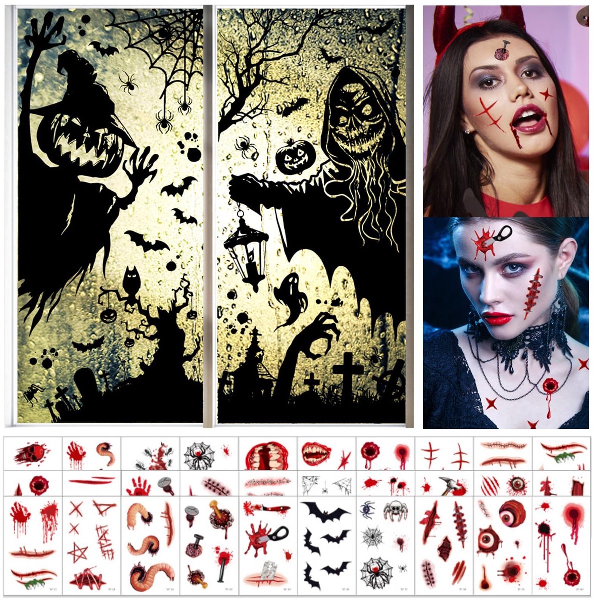 Dailygoods- Tatoeages Tijdelijk 30 Vellen - Halloween Decoraties - Raamstickers 50 x 35 cm - Feestelijke Versiering - Grappige Sfeer - Tatoeage