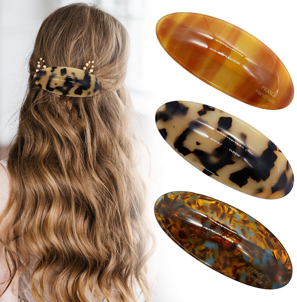 Dailygoods- Haarspeldjes Grote Vintage Franse - 3 Stuks - Sterke Fixatie - Geschikt voor Dik Haar - Tijdloos Design - Acetaat/Legering - Haarclips