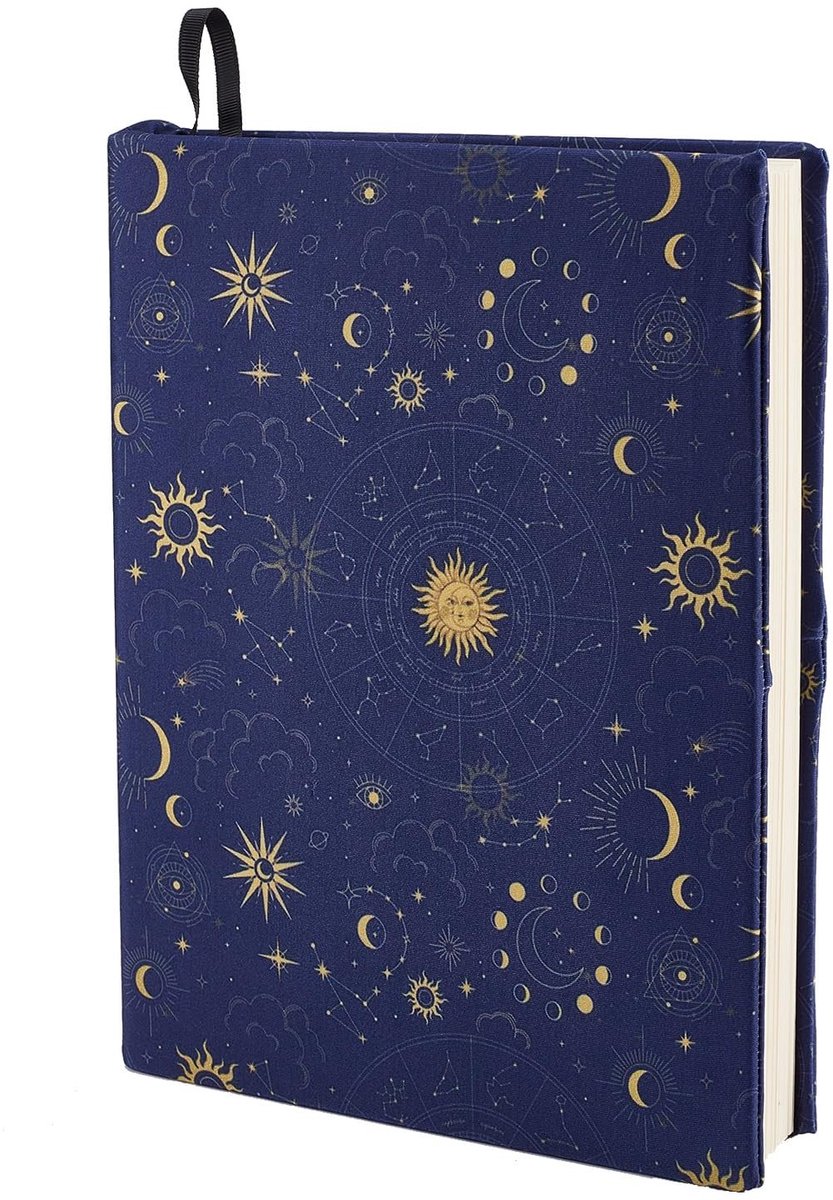 Dailygoods- Boekomslag Elastisch - Marineblauwe Boekhoes - Wasbare Beschermhoes - Geschikt voor Hardcover 23 x 28 cm - Ster/Maan Motief - Elegant Ontwerp